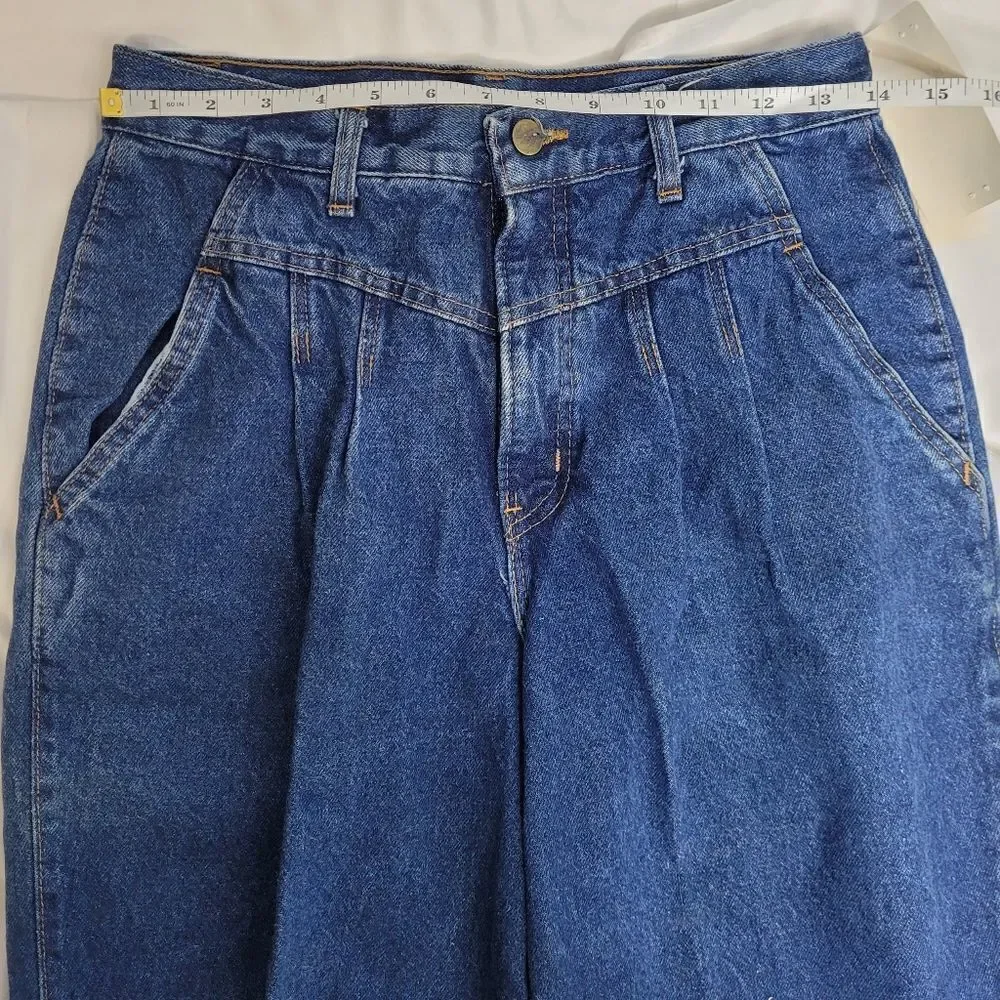 NEW VINTAGE 80s jeans Chic Virginia high rise yoke pleated ankle‎ blue 8
